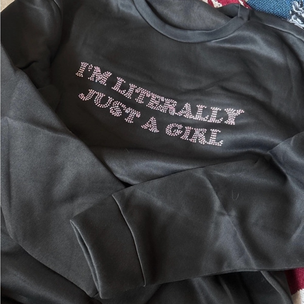 SHEIN Black Sweatshirt with Pink Lettering